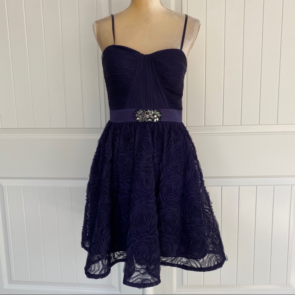 Adrianna Papell purple jeweled ruffle dress size 6